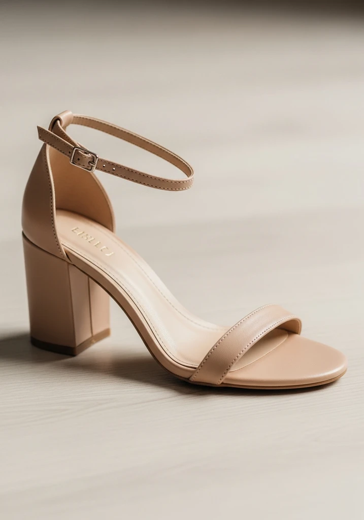 Top Block Heel Wedding Shoes for Comfort and Style 3 Chic nude leather block heel sandals with ankle strap, versatile for any bridal gown.