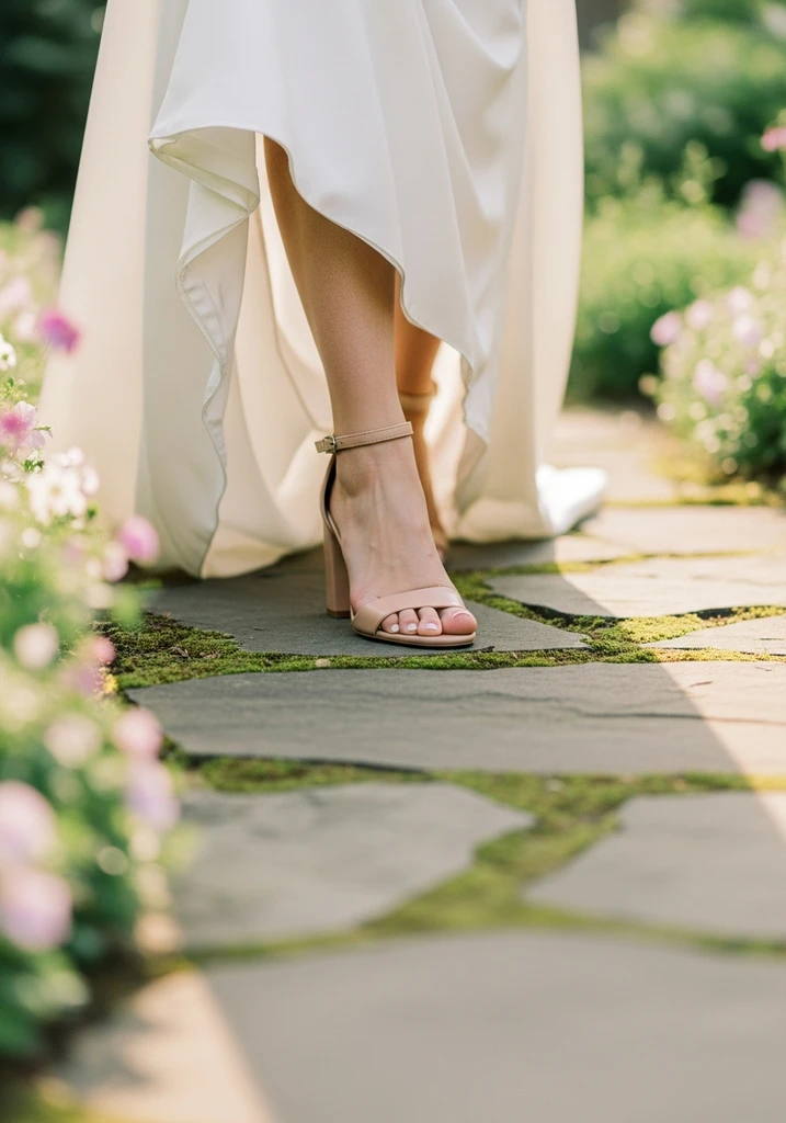 Top 17 Bridal Block Heel Shoes for Your Wedding Day 3 Chic nude leather block heel sandal with ankle strap.