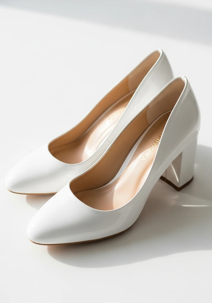 Top Block Heel Wedding Shoes for Comfort and Style 6 Classic white patent leather block heel pumps for a sleek and modern bridal look.
