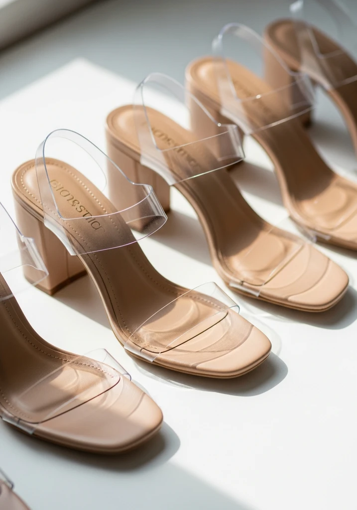Top Block Heel Wedding Shoes for Comfort and Style 12 Nude block heel sandals with clear straps for a modern, minimalist bridal look.