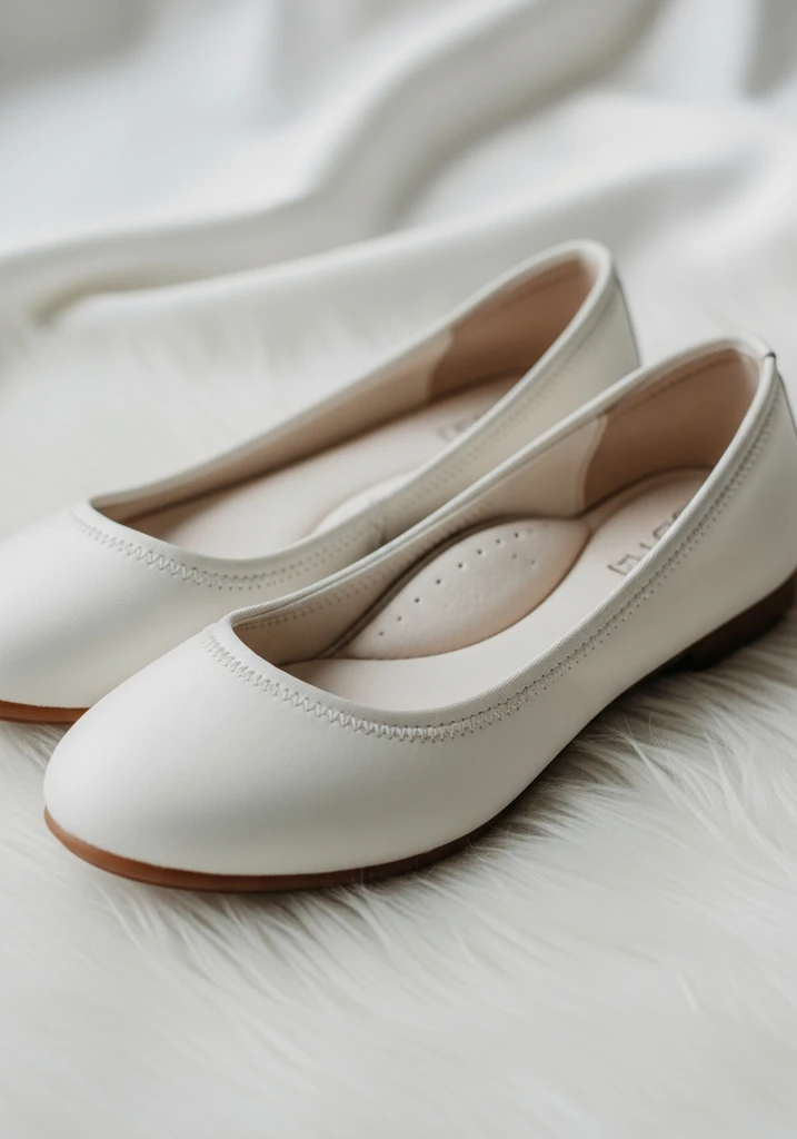Ivory ballet flats with visible cushioning and flexible sole, designed for ultimate bridal comfort.
