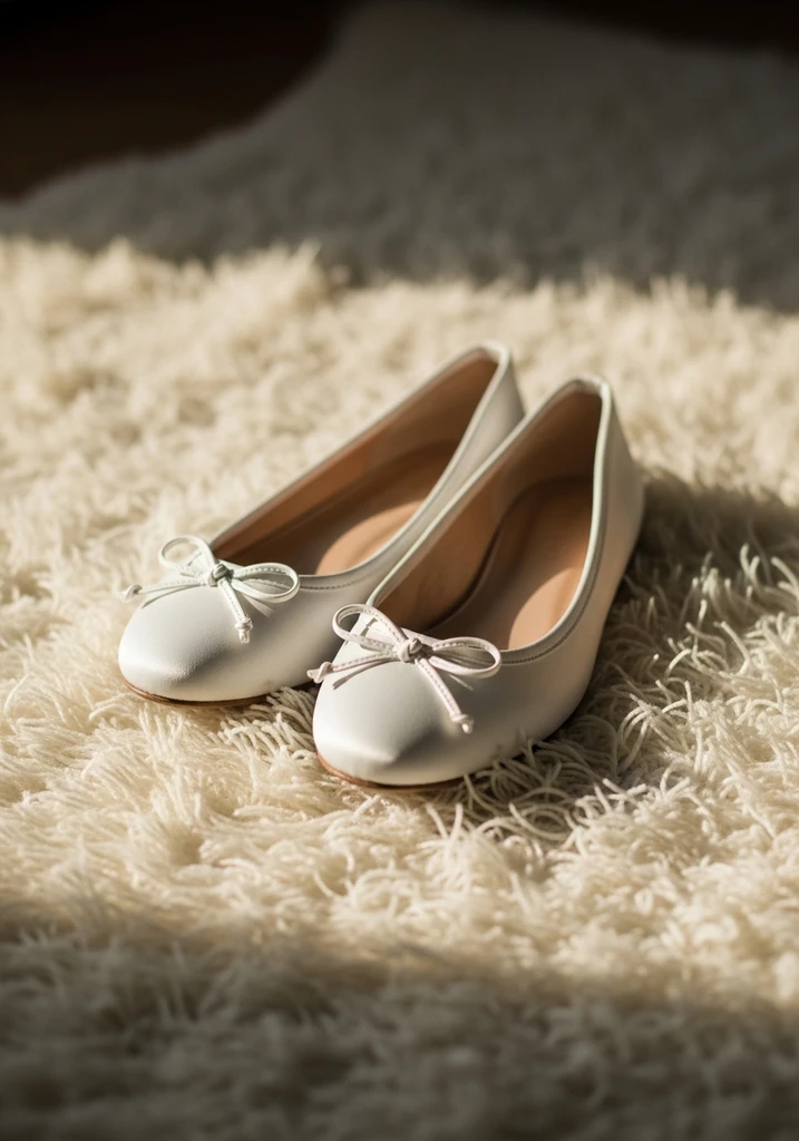 White satin ballet flats with a delicate bow