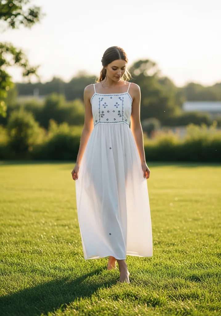 Woman in a comfortable cotton blend sundress for a casual wedding