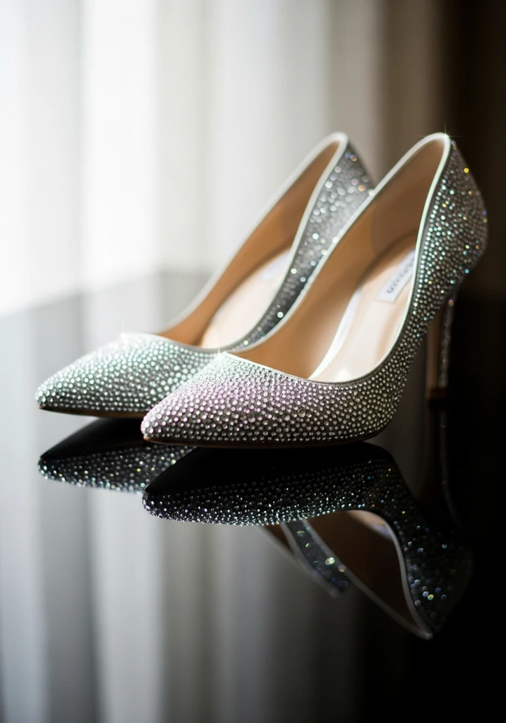 Sparkling silver crystal embellished stiletto pumps