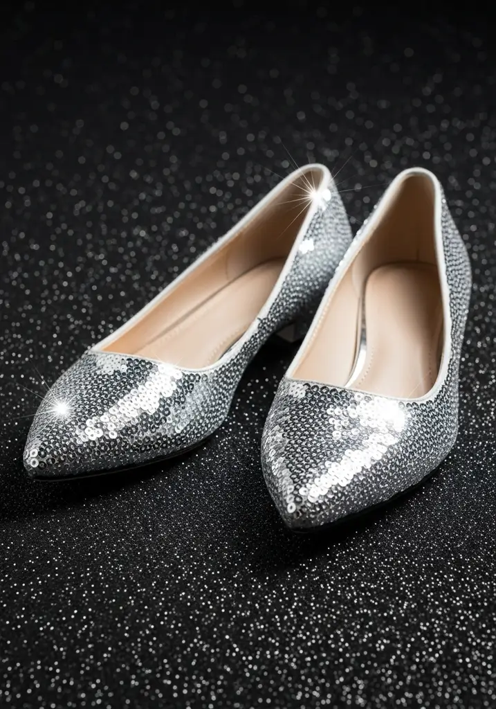Dazzling silver sequin detail flat pump shoes.