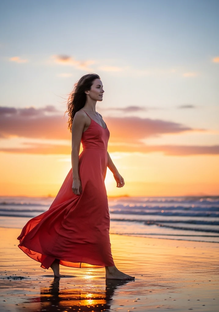 21 Chic Cotton Summer Wedding Guest Dresses 3 Woman in a coral cotton maxi dress at a beach wedding.