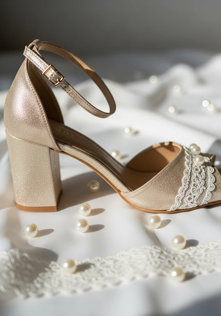 Top 17 Bridal Block Heel Shoes for Your Wedding Day 6 Elegant gold ankle strap block heel sandal.