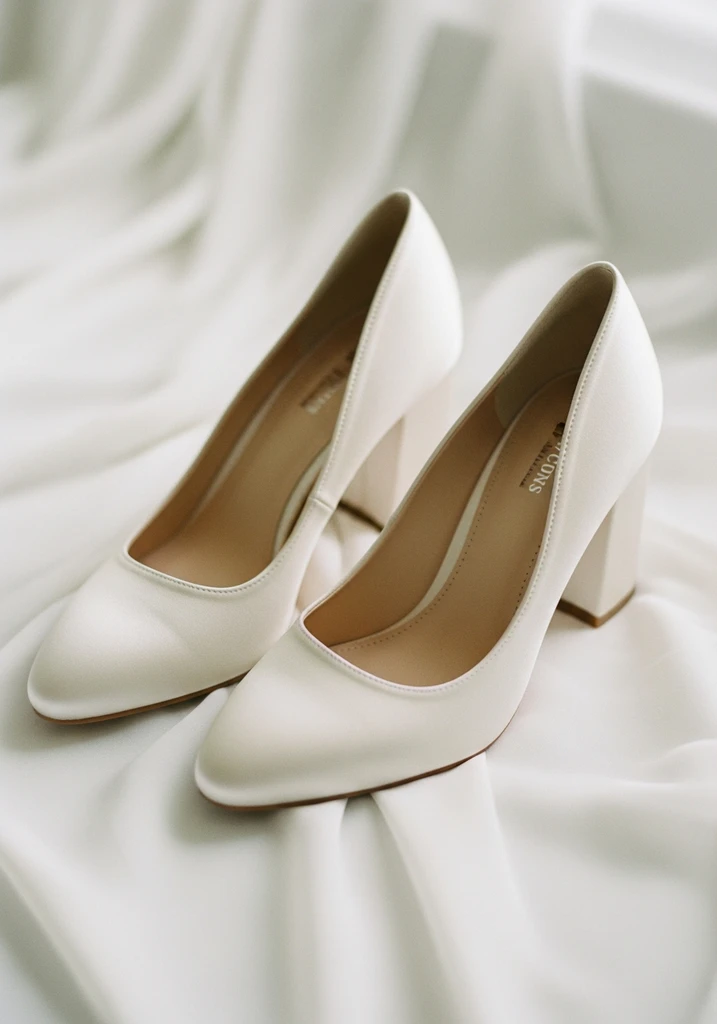 Top Block Heel Wedding Shoes for Comfort and Style 2 Elegant ivory satin block heel pumps, perfect for a classic bridal look with comfort.