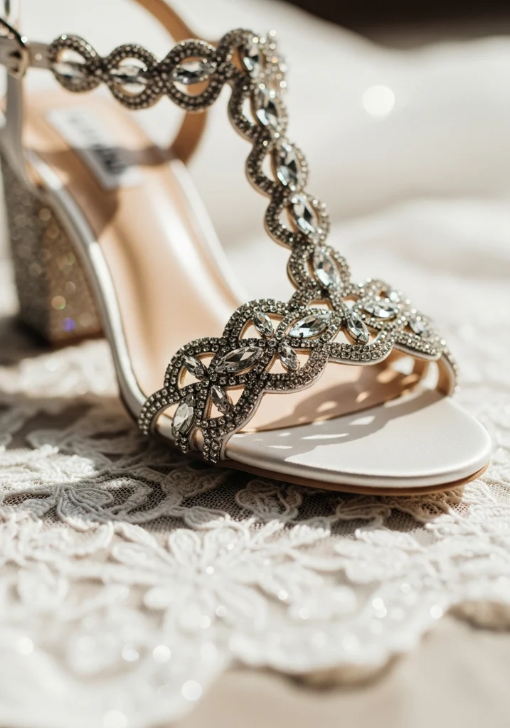 Top 17 Bridal Block Heel Shoes for Your Wedding Day 9 Elegant block heel sandal with crystal embellishments.