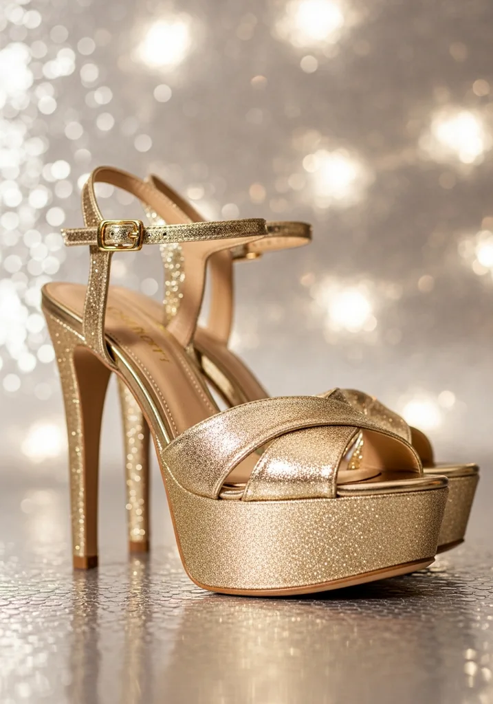 Sparkling gold metallic platform sandals