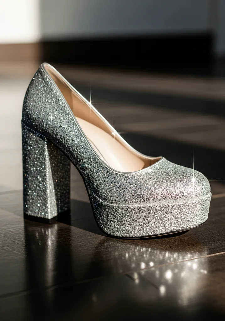 Top Block Heel Wedding Shoes for Comfort and Style 20 Glitter fabric platform block heel shoes for height, sparkle, and comfort.