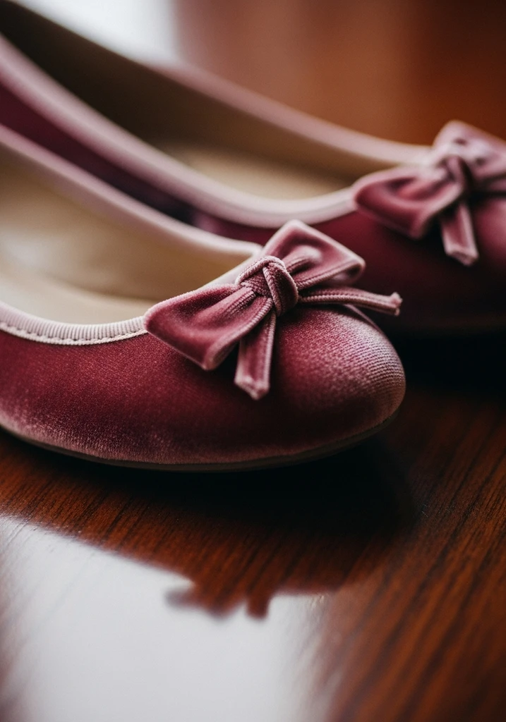 Luxurious deep blush velvet ballet flats.