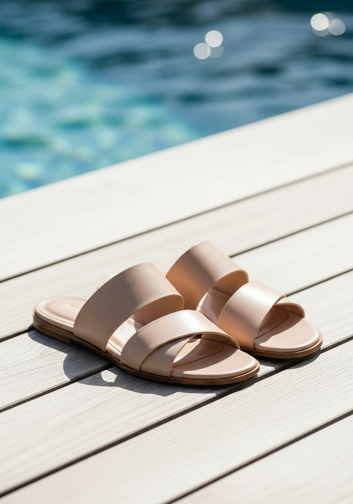 Minimalist nude leather slide sandals.