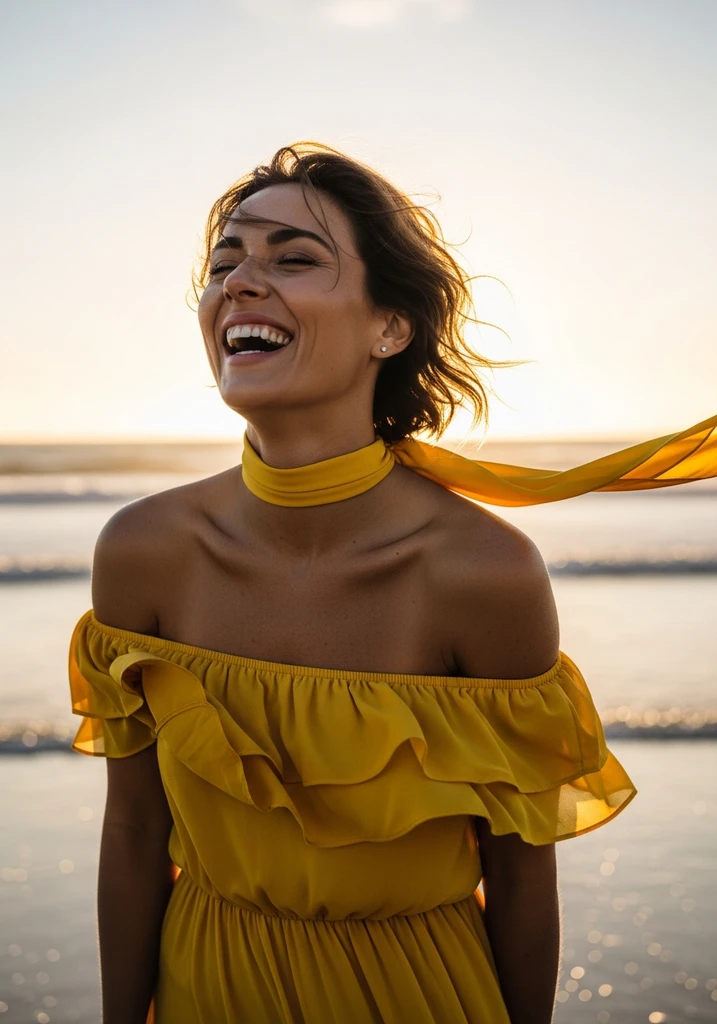 15 Scarf Detail Summer Wedding Guest Dresses 10 Woman in yellow Off-shoulder ruffle dress with scarf accent