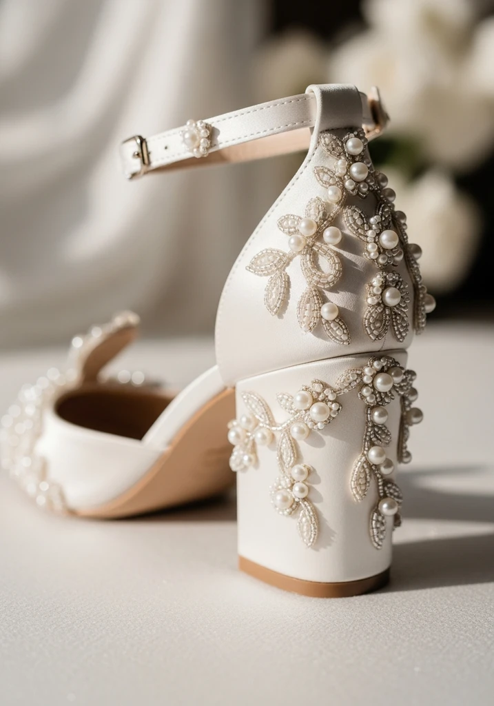 Top 17 Bridal Block Heel Shoes for Your Wedding Day 12 Block heel shoe with delicate pearl embellishments.