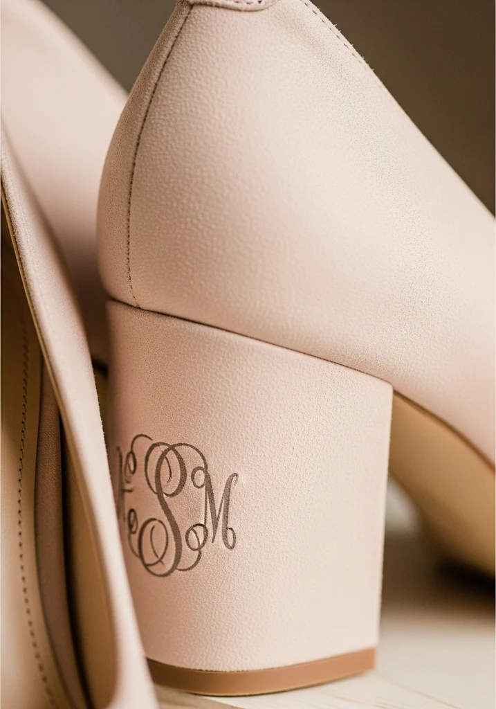 Top 17 Bridal Block Heel Shoes for Your Wedding Day 18 Block heel shoe with subtle monogrammed initials.