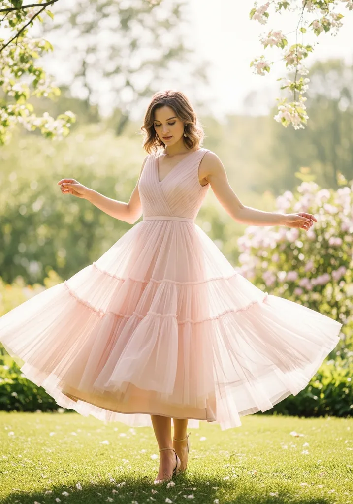 23 Tiered Summer Wedding Guest Dresses for Every Style 3 Blush pink tulle tiered tea-length dress