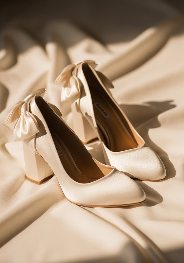 Top Block Heel Wedding Shoes for Comfort and Style 19 Satin block heel pumps with a bow detail, adding a feminine and playful touch.
