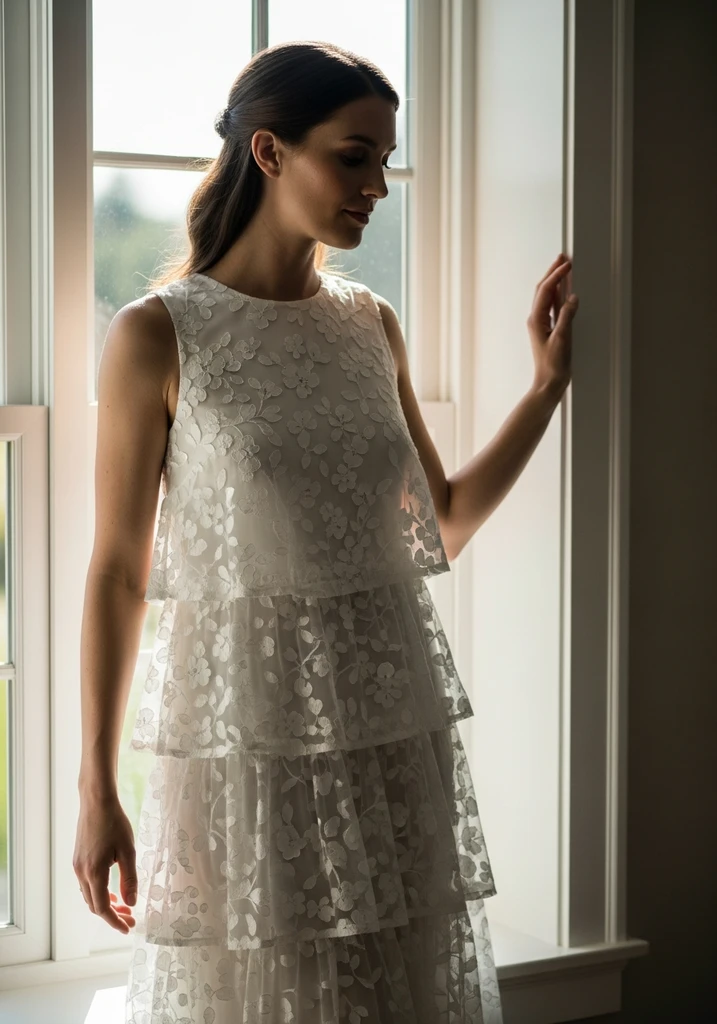 23 Tiered Summer Wedding Guest Dresses for Every Style 11 White sleeveless tiered dress with floral appliqué