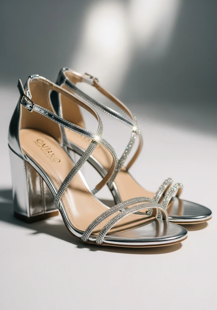 Top 17 Bridal Block Heel Shoes for Your Wedding Day 5 Sparkling silver metallic block heel sandals.