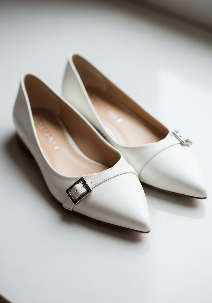 Ivory two part d'Orsay flats with a pointed toe and subtle buckle, offering a modern, sleek look.
