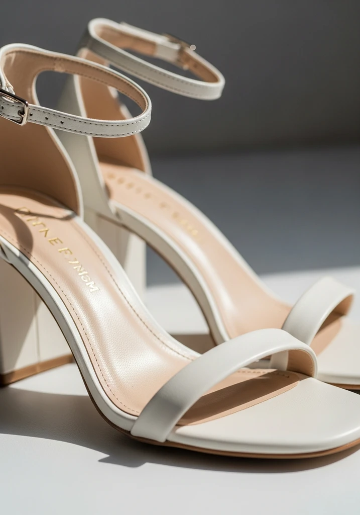 Top Block Heel Wedding Shoes for Comfort and Style 21 Two piece ankle strap block heel sandals in ivory, offering modern style and secure fit.
