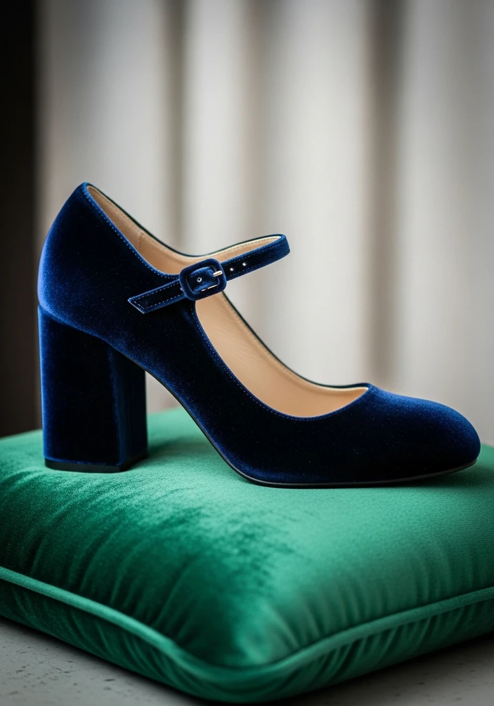 Top 17 Bridal Block Heel Shoes for Your Wedding Day 7 Luxurious velvet block heel Mary Jane shoe.