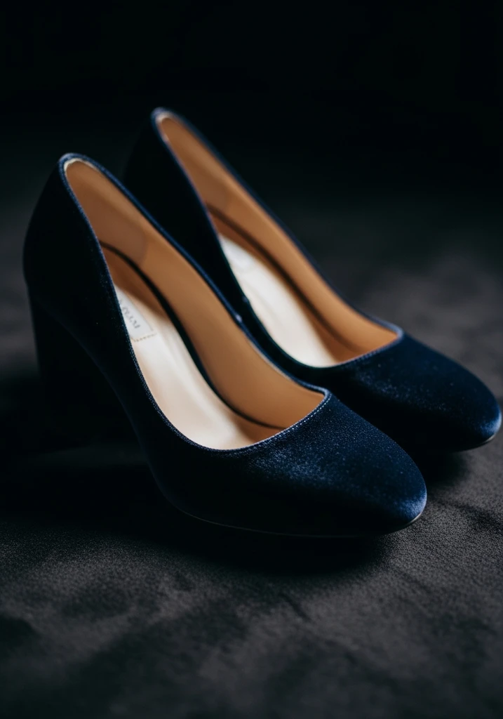 Top Block Heel Wedding Shoes for Comfort and Style 14 Navy velvet block heel pumps, perfect for a luxurious, unconventional bridal look.