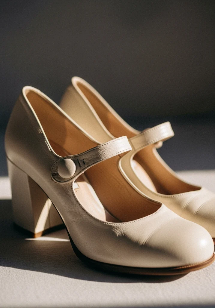 Top Block Heel Wedding Shoes for Comfort and Style 8 Vintage inspired ivory Mary Jane block heel shoes, adding charming retro flair.
